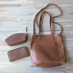 Portland Leather Crossbody Bag, Wallet, Cosmetic Bag Set (Color-Honey)